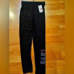 Black Yoga Pants Love Embroidered